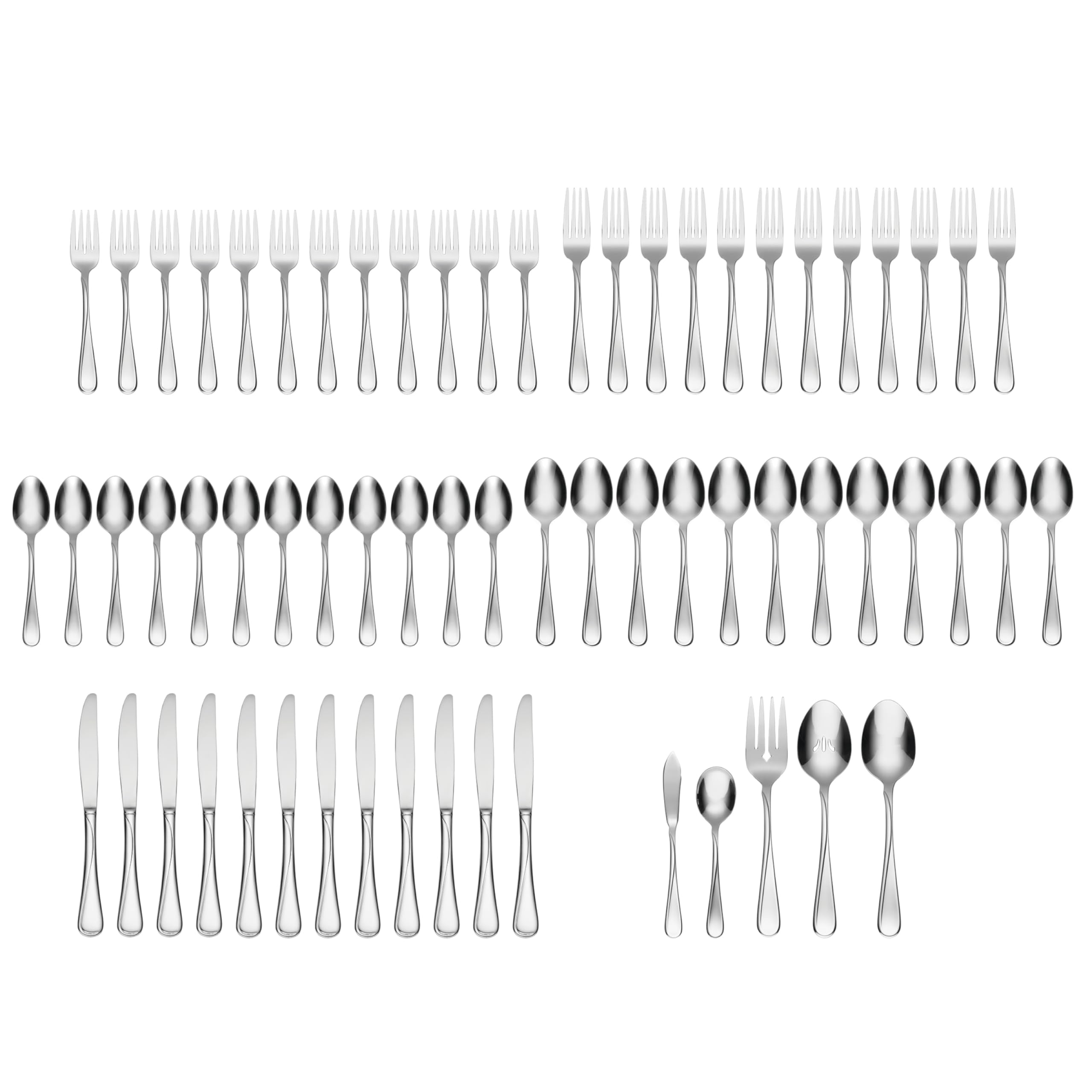 Oneida Flight 65 Piece Everyday Flatware, Service For 12, 18/0 Stainless Steel, Silverware Set, Dishwasher Safe